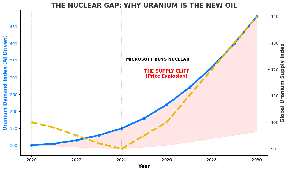 Chart showing the gap between AI energy demand and Uranium supply