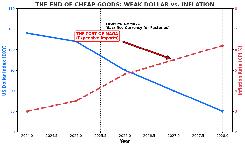 Chart showing the inverse relationship between Dollar Index and Inflation