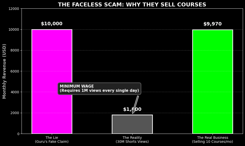 Chart showing the Faceless Channel Scam income reality